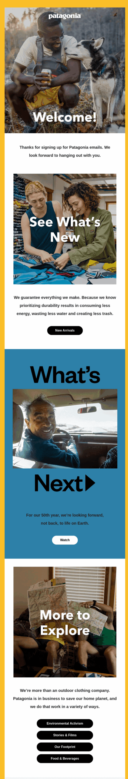 welcome email by Patagonia