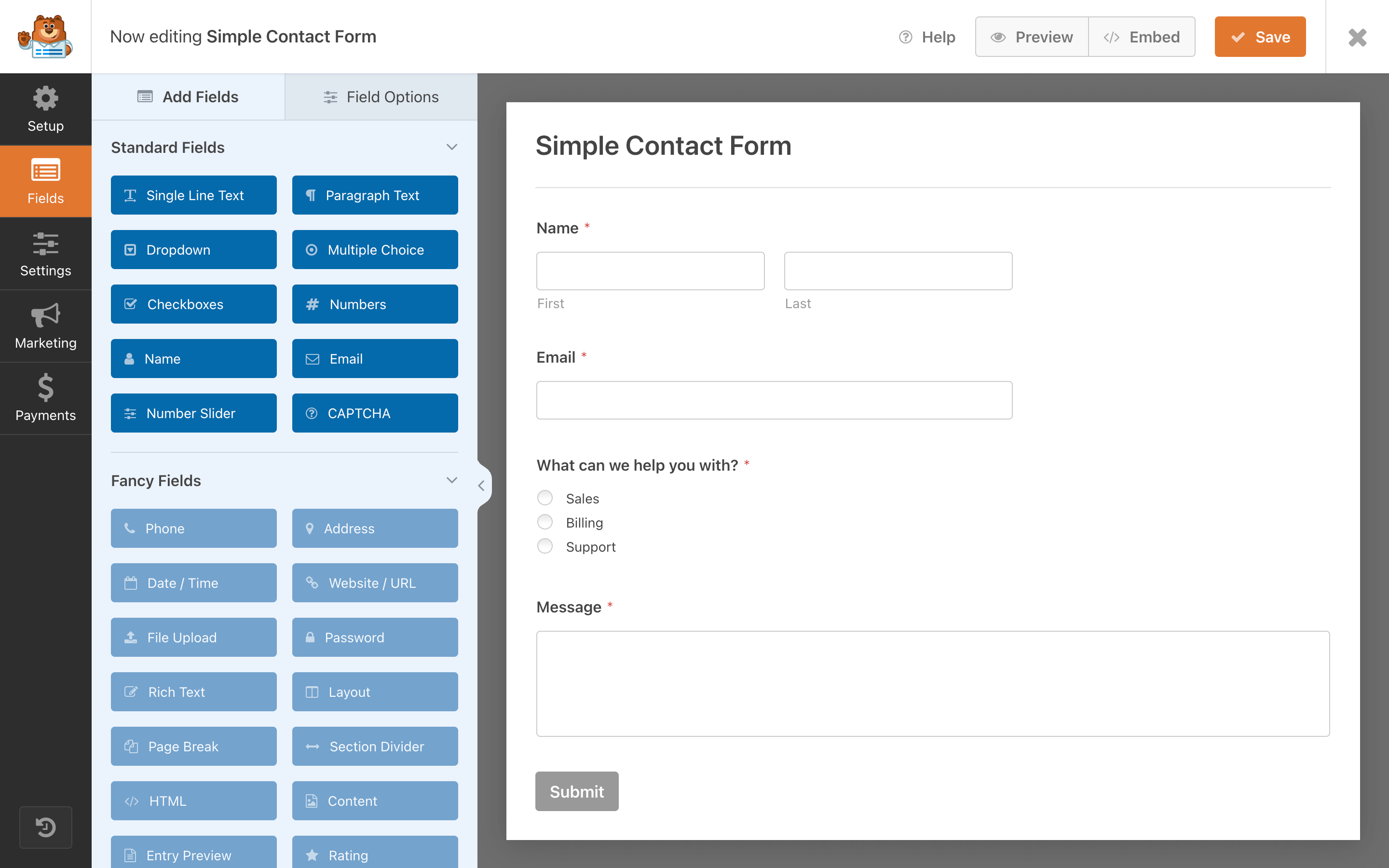 WPforms builder