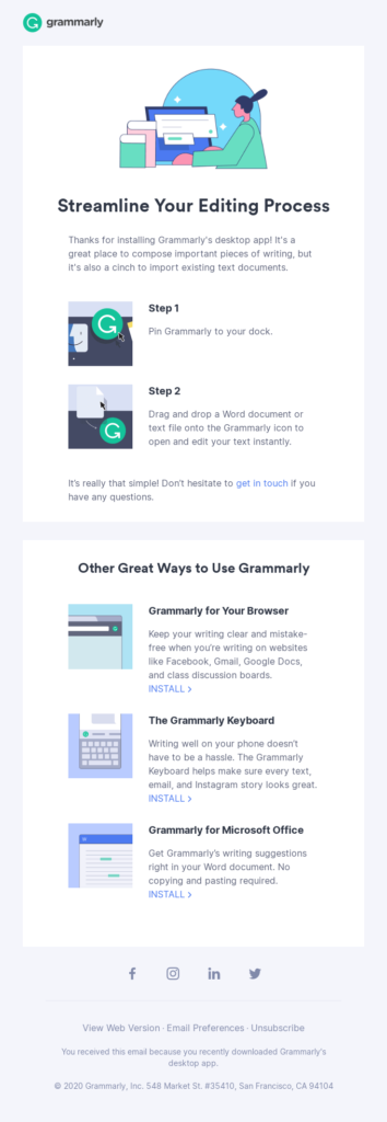 onboarding email automation example by Grammarly