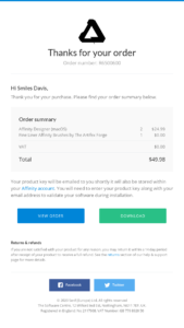 Affinity transactional email example