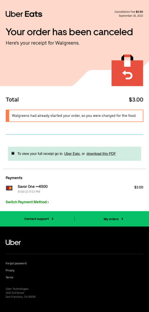 Uber cancellation follow-up