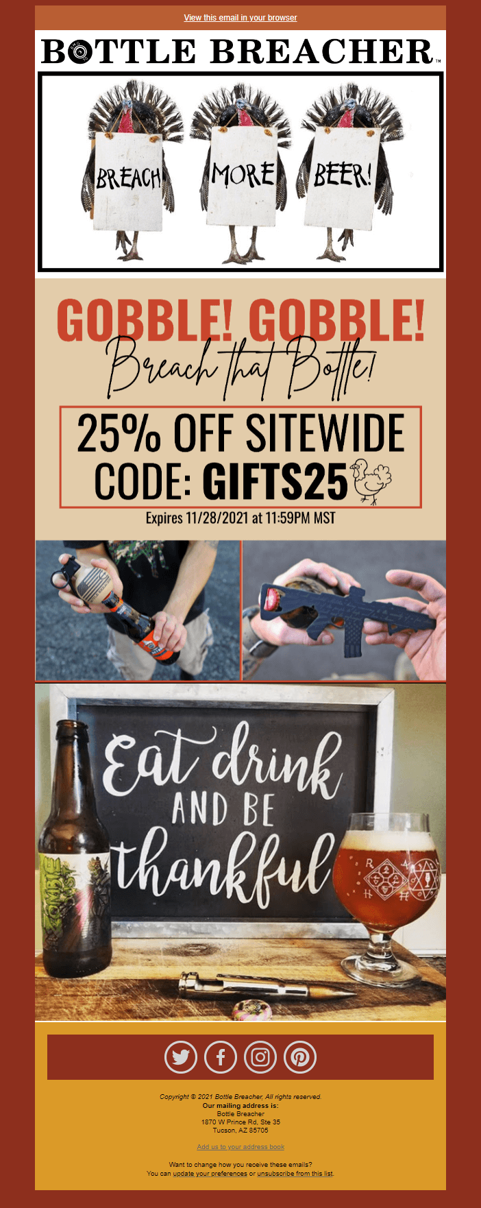 bottle breacher thanksgiving email campaign example