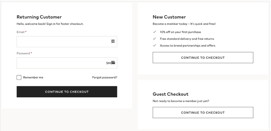 customer checkout registration
