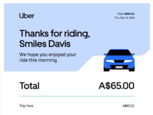 confirmation email introduction example by Uber