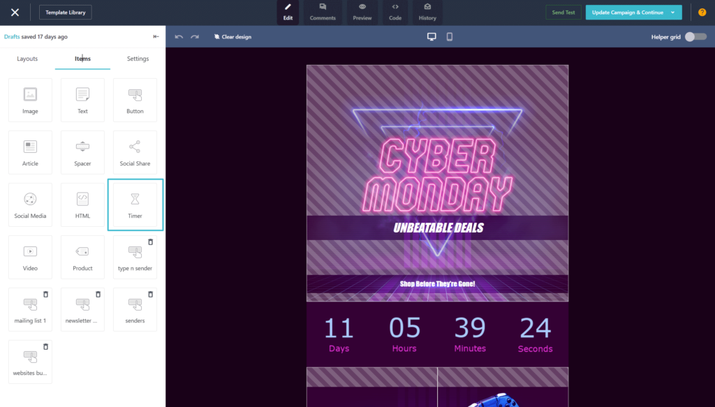 Moosend example countdown timer