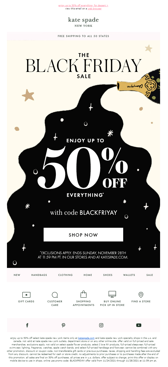 kate spade email marketing campaign sent after Thanksgiving