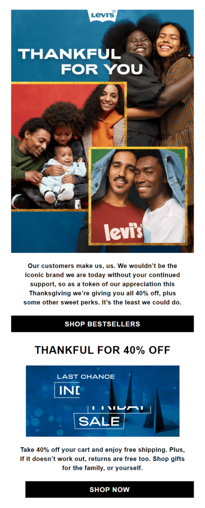 Levi's Thanksgiving email example