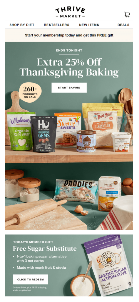 Thrive Market email message for the holidays
