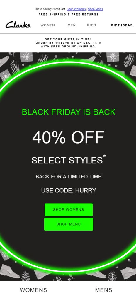 Clarks pre-Black Friday email campaign
