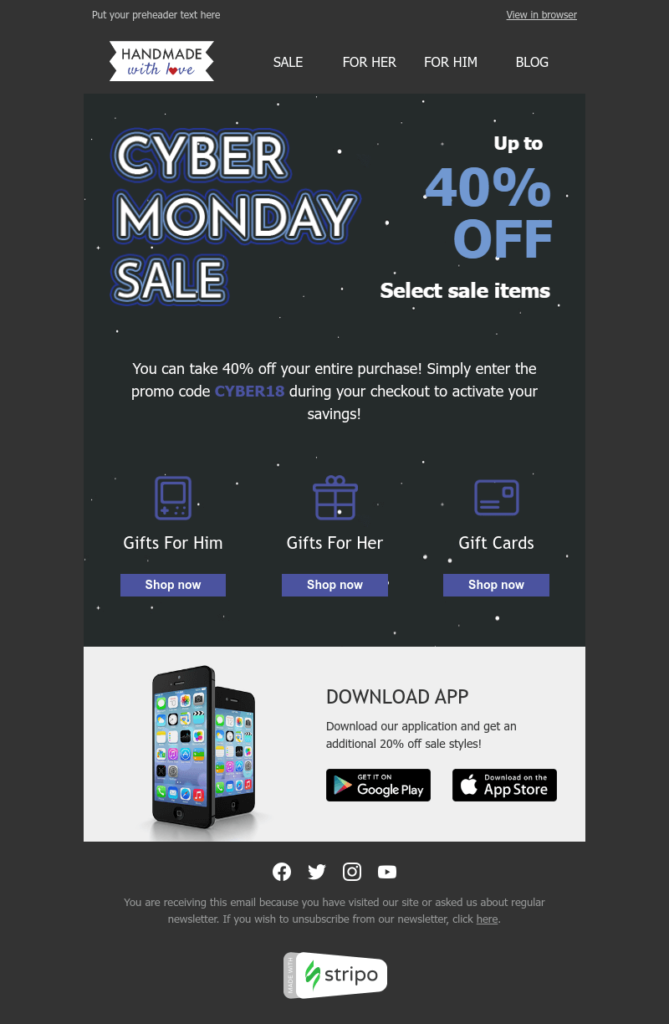 Dark Stripo Cyber Monday email template