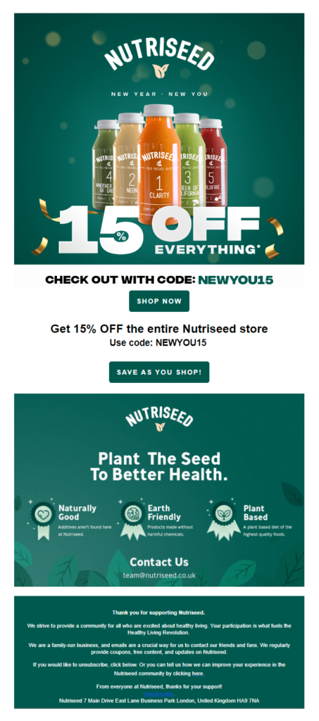 Email campaign by Nutriseed for the upcoming year