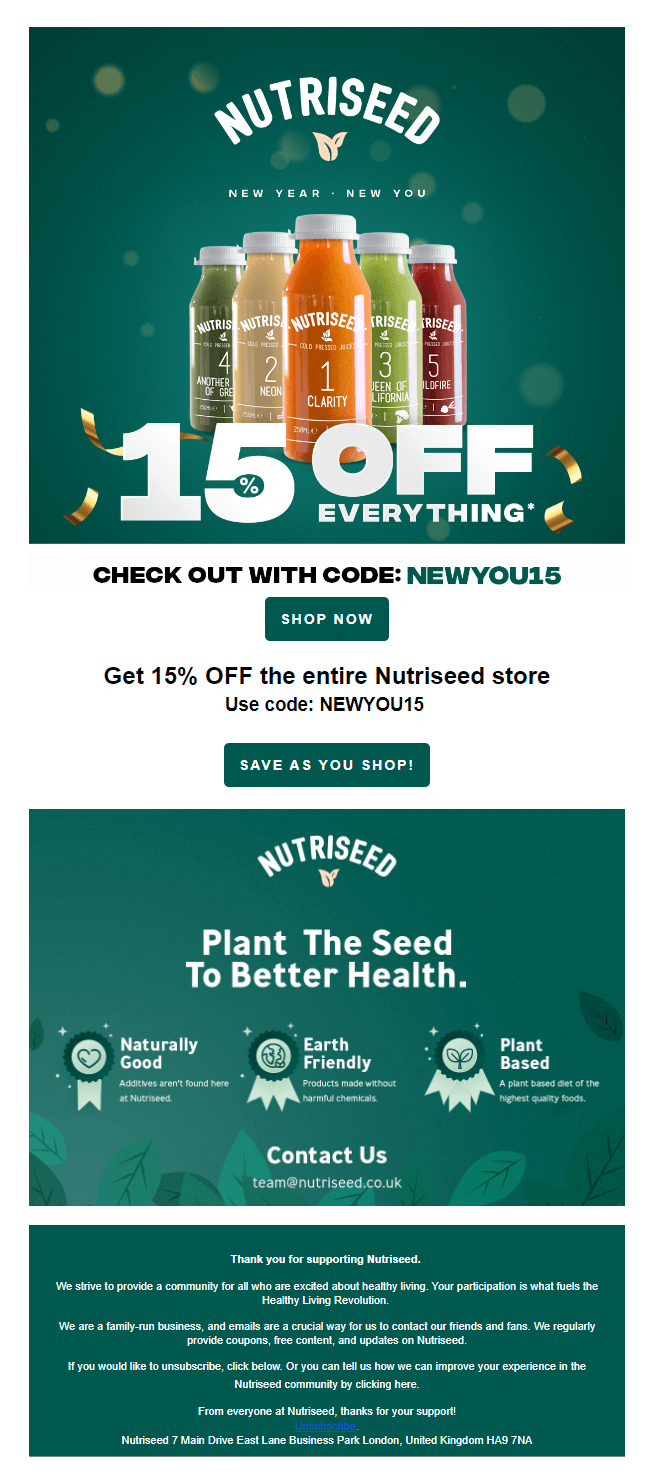 nutriseed holiday promotional email campaign