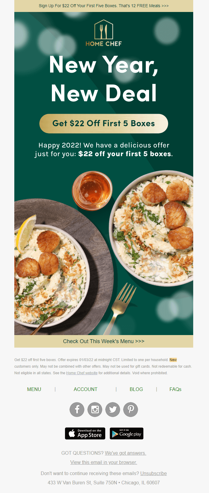 Home Chef holiday email marketing campaign