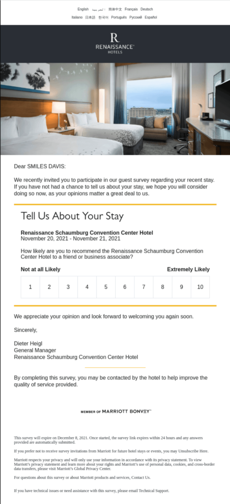 email marketing for hotels example