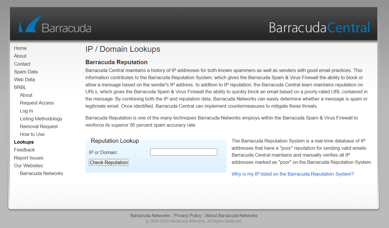 Barracuda Central ip and domain lookup