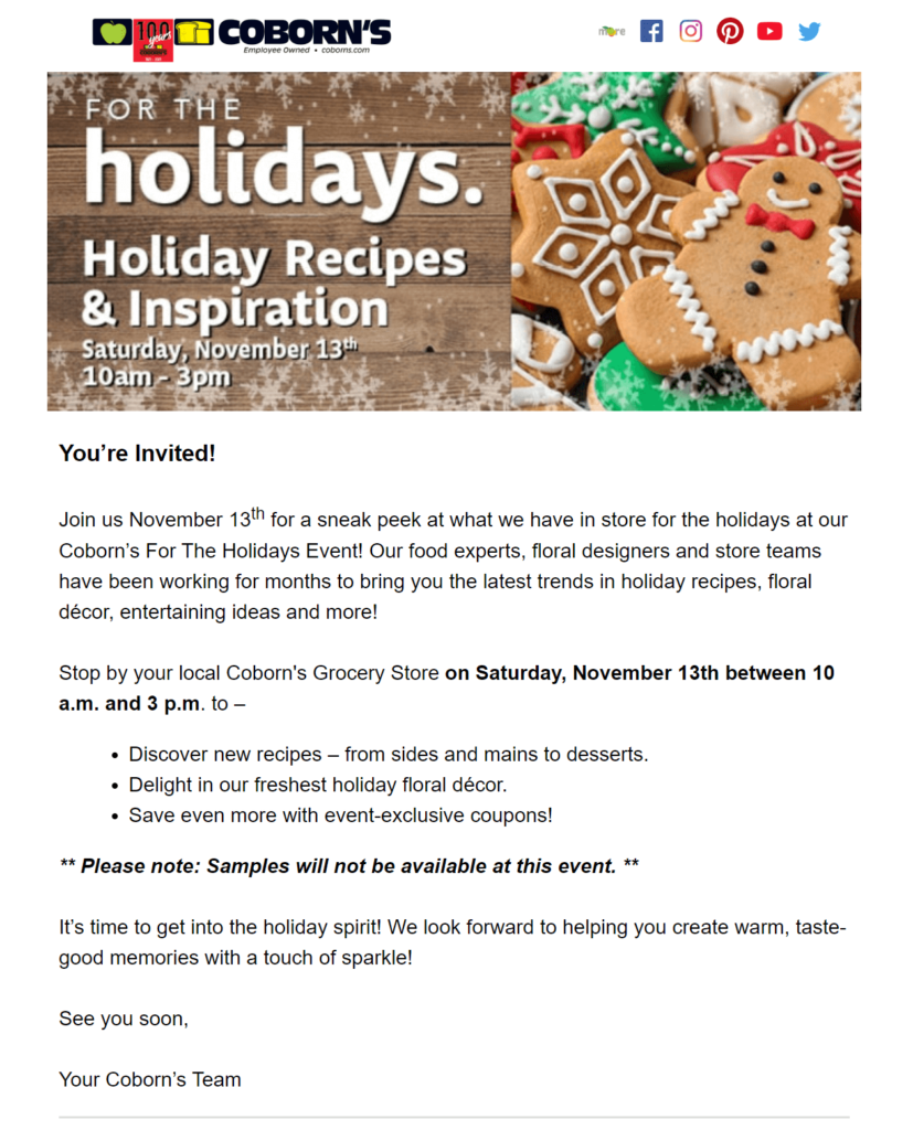 Coborn's in-store event invitation example