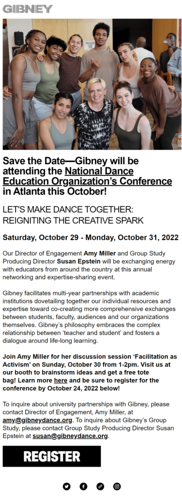 Gibney conference event invitation campaign