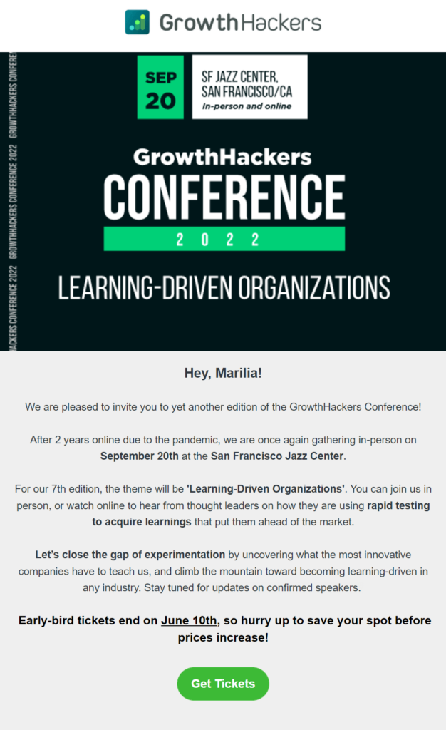 GrowthHackers conference invitation