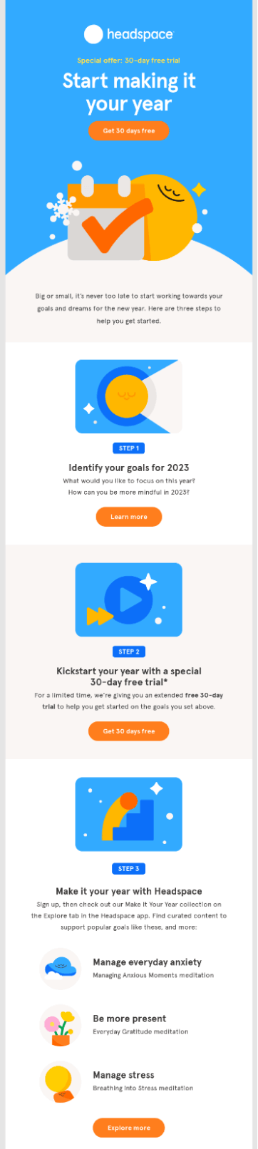 Headspace email campaign for the upcoming year