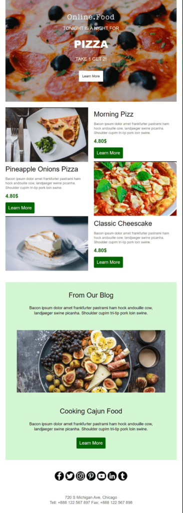 Μoosend email template for restaurants