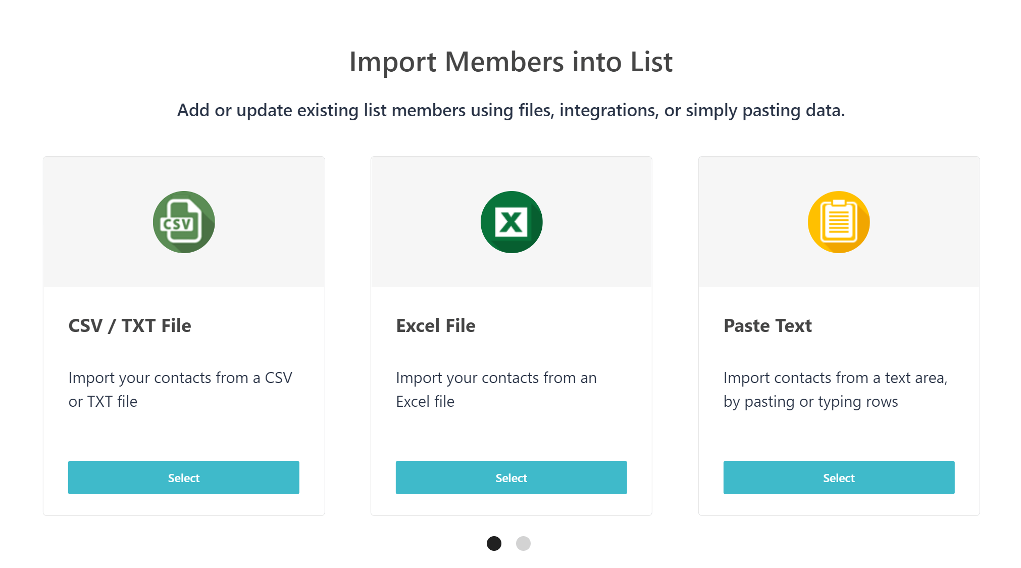 Moosend new list import options