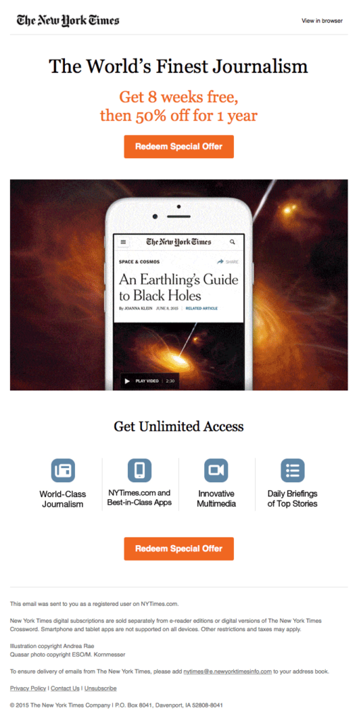 New York Times end-of-year email campaign