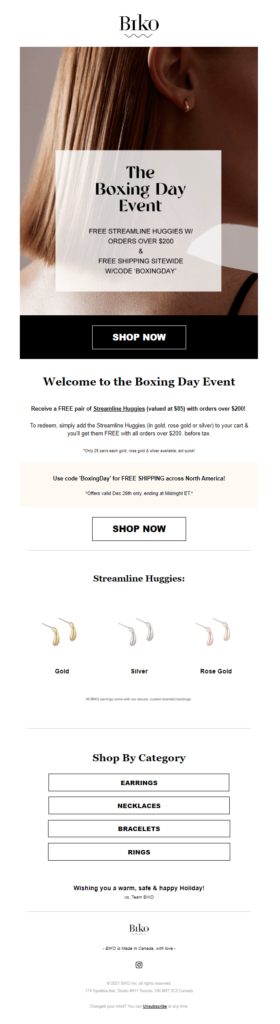 BIKO email marketing example for Boxing Day BIKO email marketing example for Boxing Day