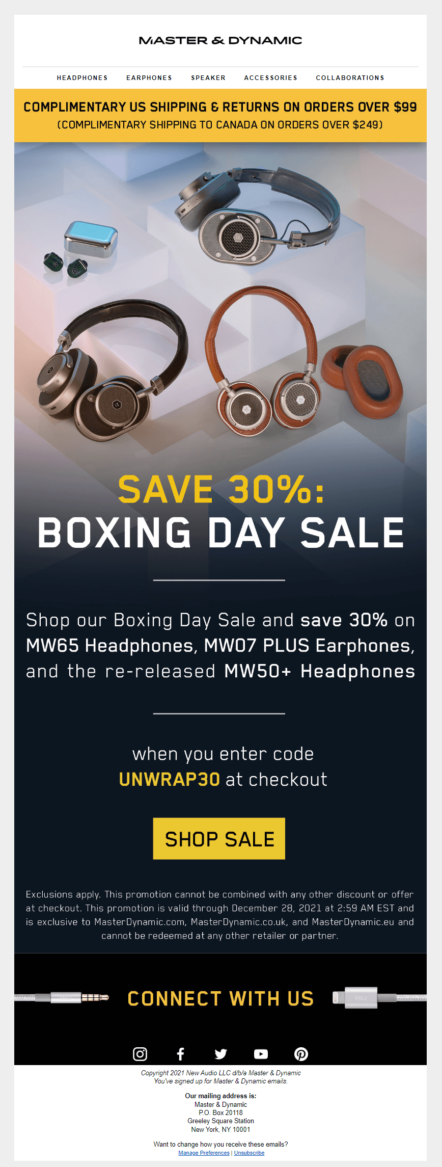 master & dynamic boxing day email newsletter 