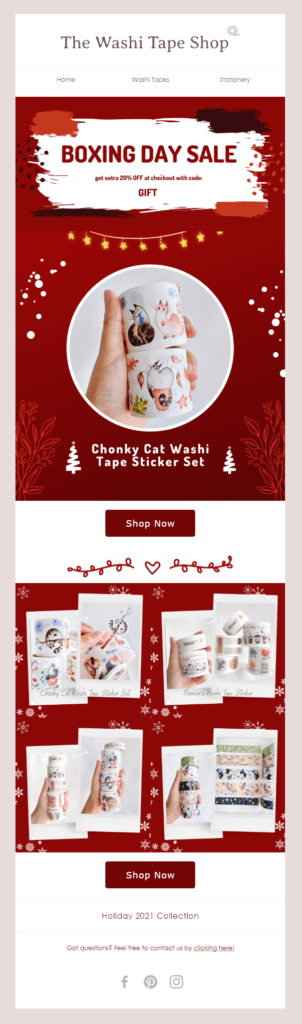 Boxing Day email example by The Washi Tape Shop boxing day email example by The Washi Tape Shop