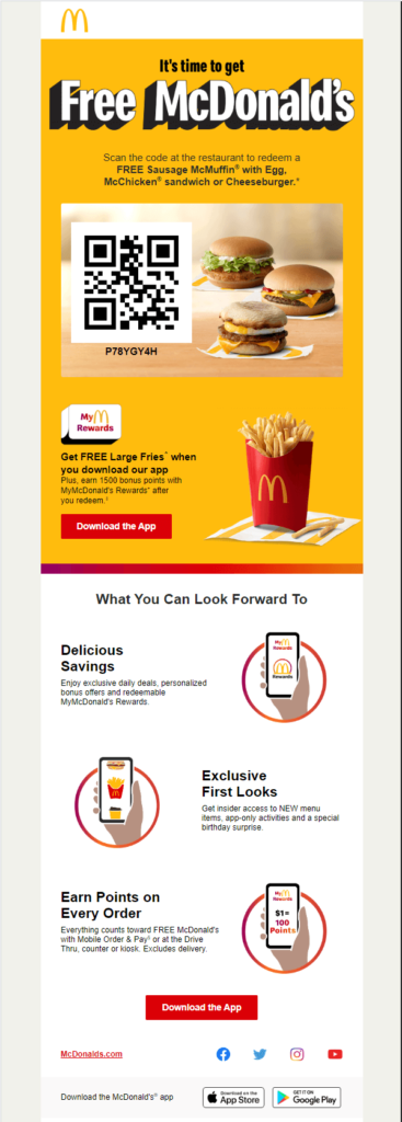 email marketing for restaurants McDonalds example