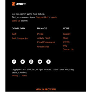 Zwift email footer