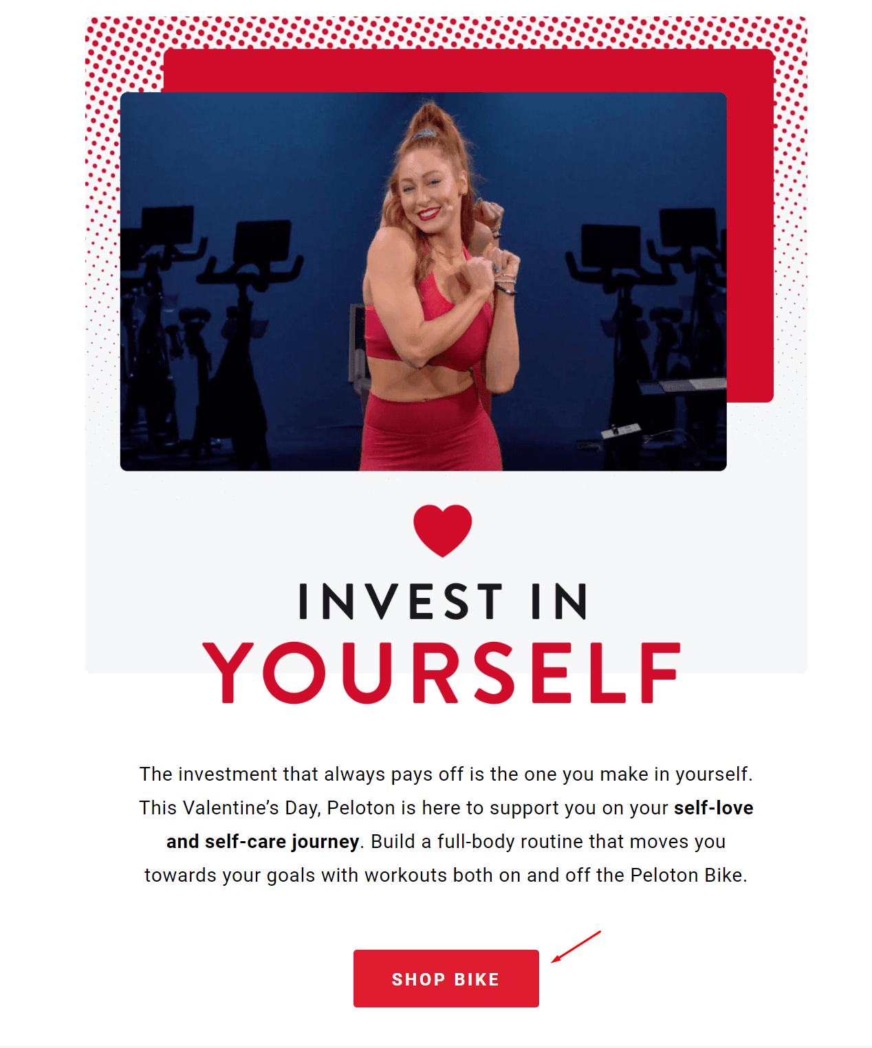Peloton valentine's day email cta button
