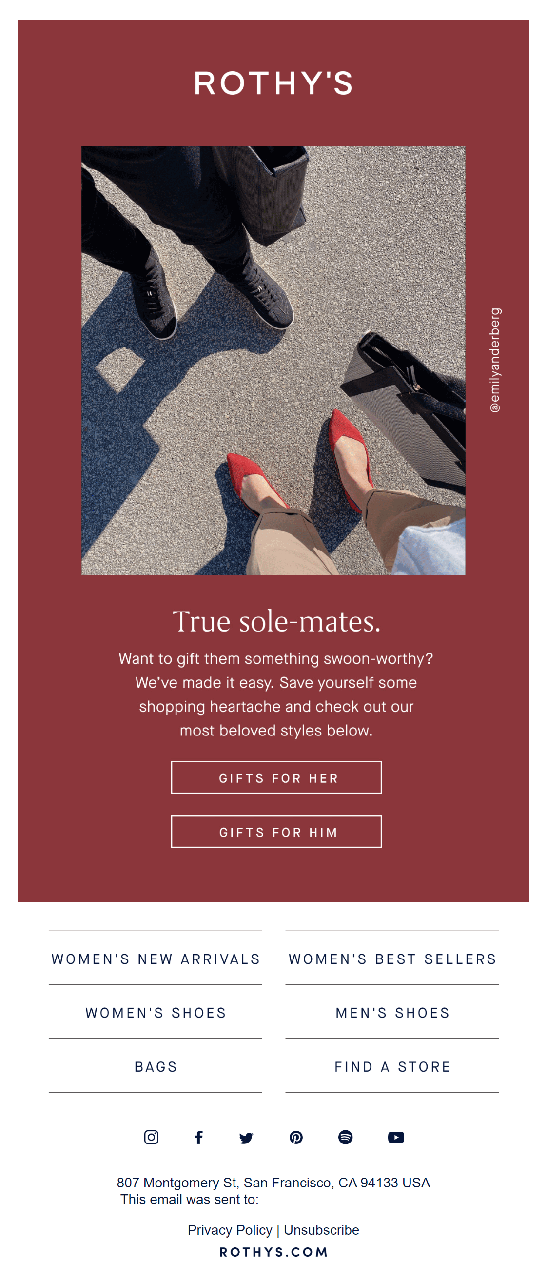 Rothy's holiday email marketing campaign example