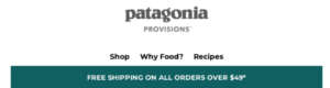 Patagonia's email header with free shipping offer