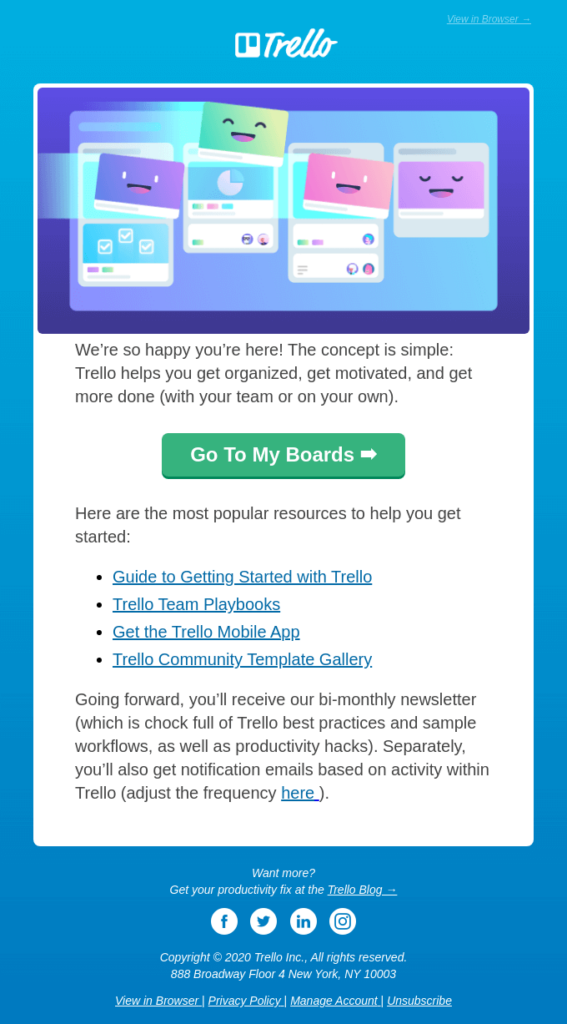 Onboarding email by Trello