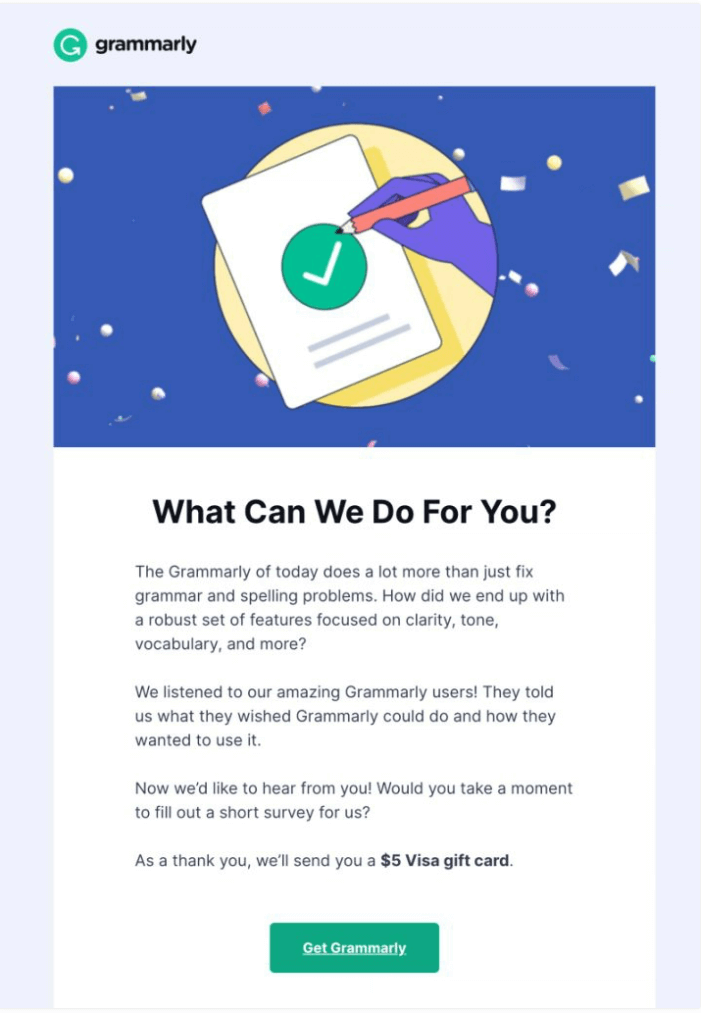 Grammarly survey email example