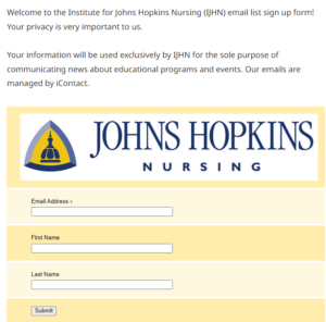 John Hopkins signup form