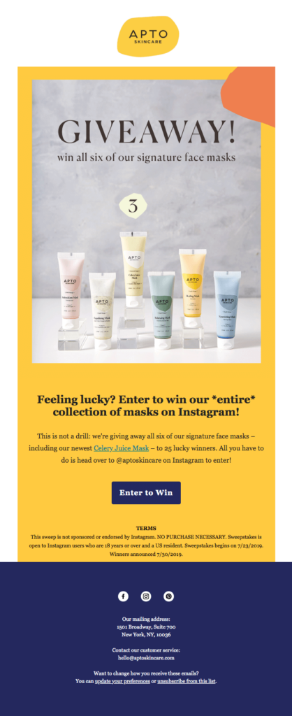 email giveaway example by Apton Skincare