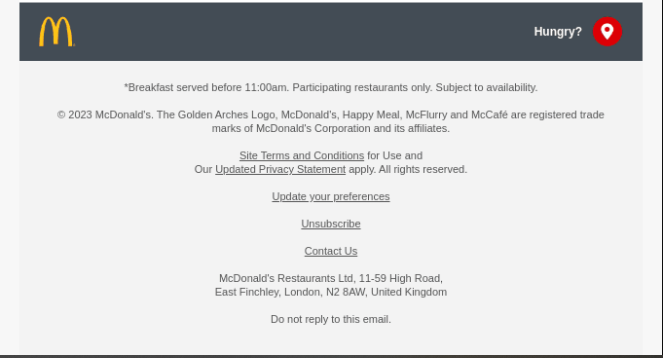 McDonald's unsubscribe button example