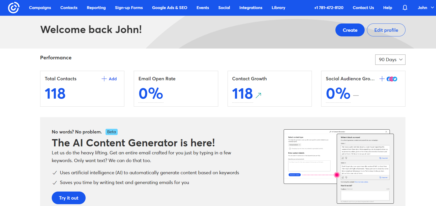 Constant contact dashboard