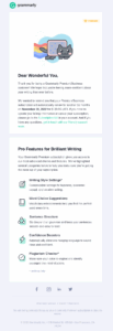 reminder email by Grammarly Premium subscription renewal email by Grammarly