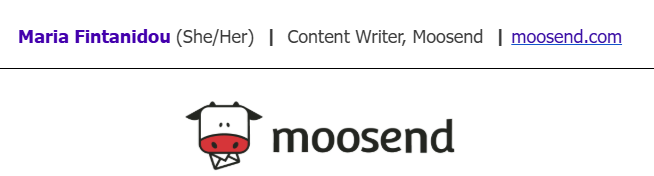 email signature example content writer's email signature by Moosend