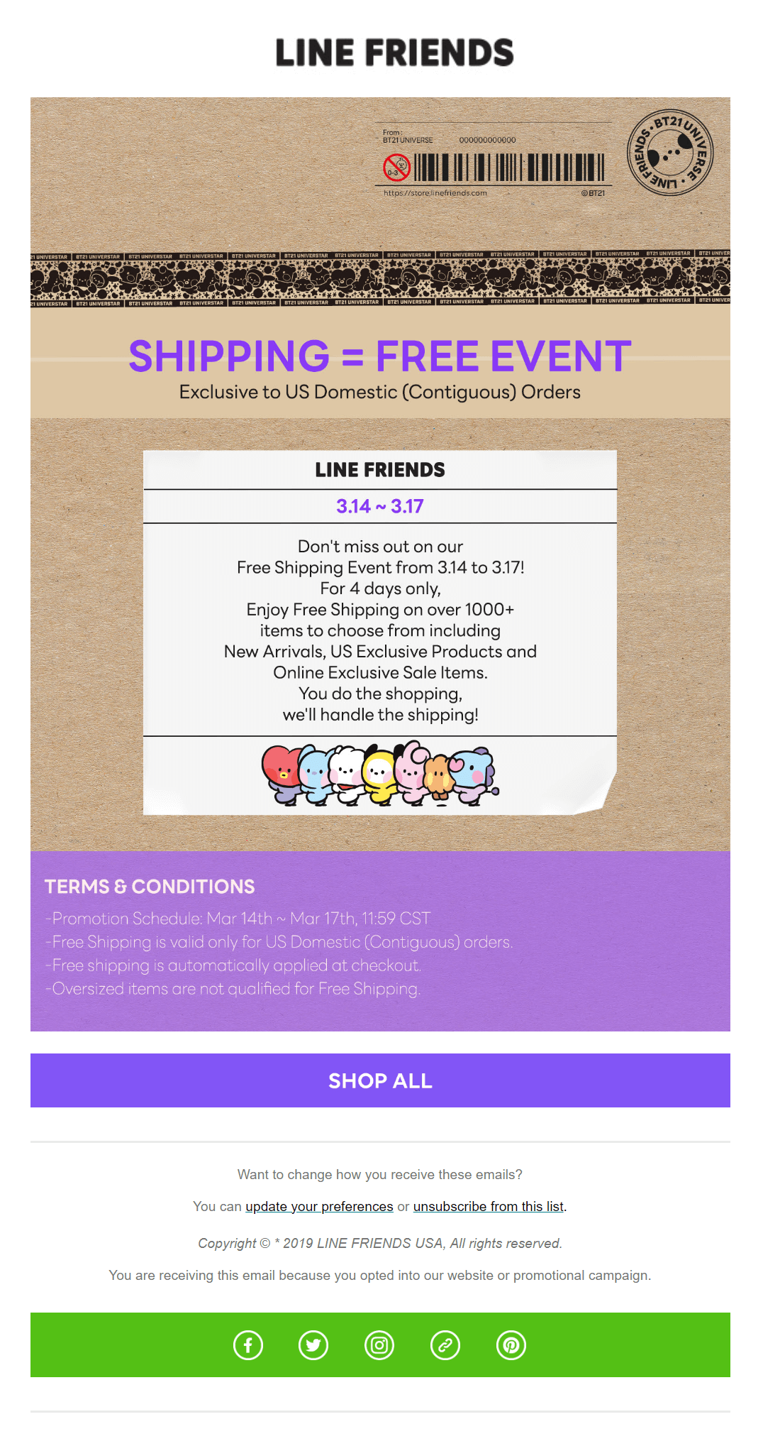 line friends reminder email for ecommerce event