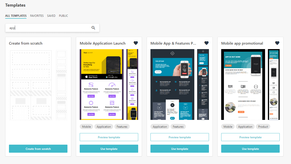 Moosend mobile app pre-made templates