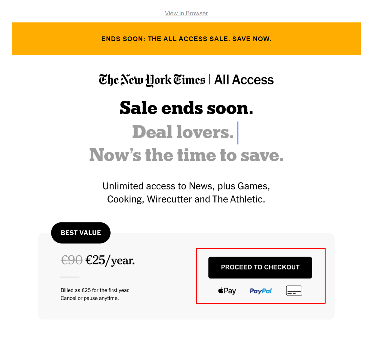 the new york times sale reminder cta