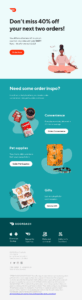 reminder email example by DoorDash DoorDash's email with 40% discount on the next two orders