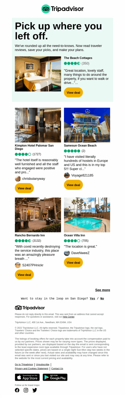TripAdvisor´s reminder email example TripAdvisor´s reminder email example