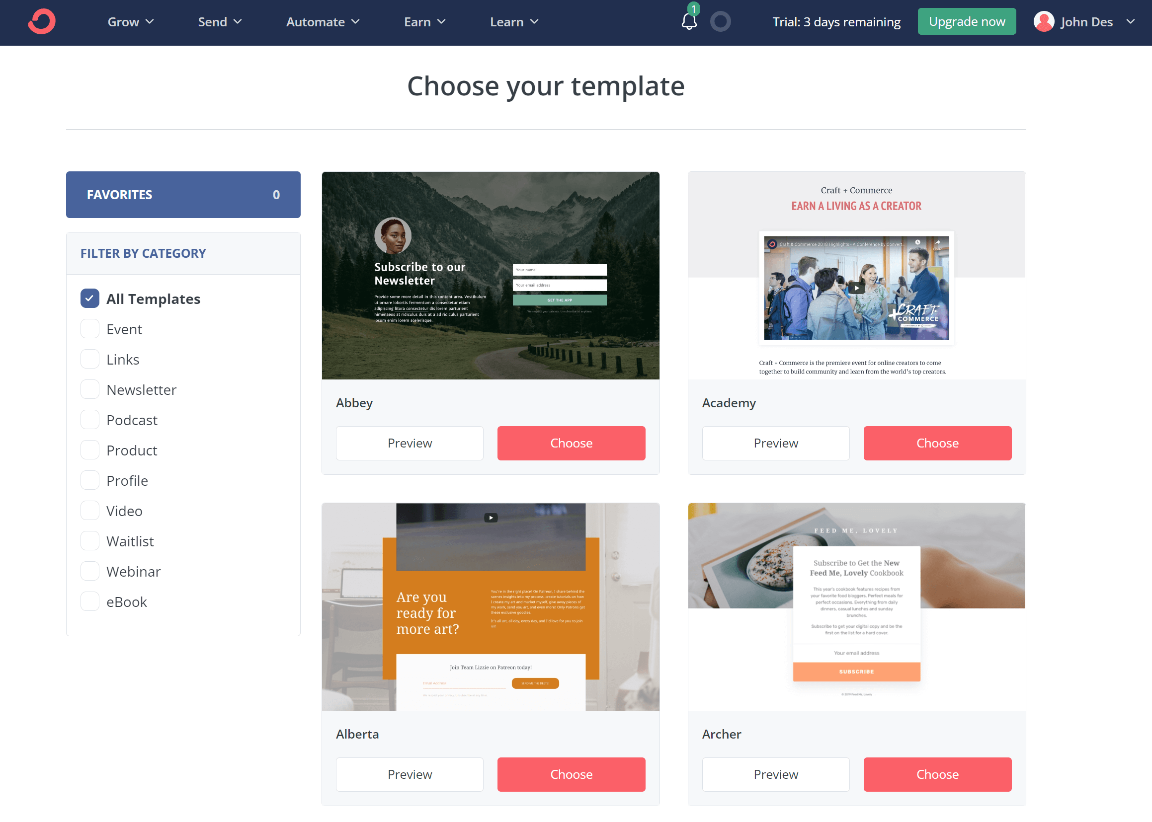 convertkit landing page templates