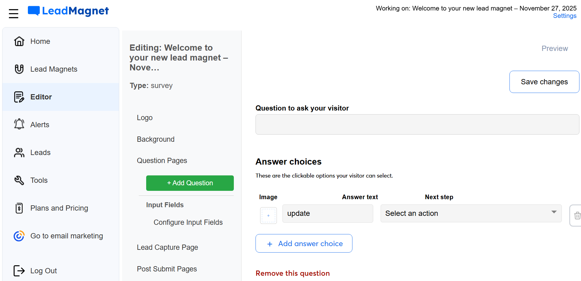 lead magnet questions tool