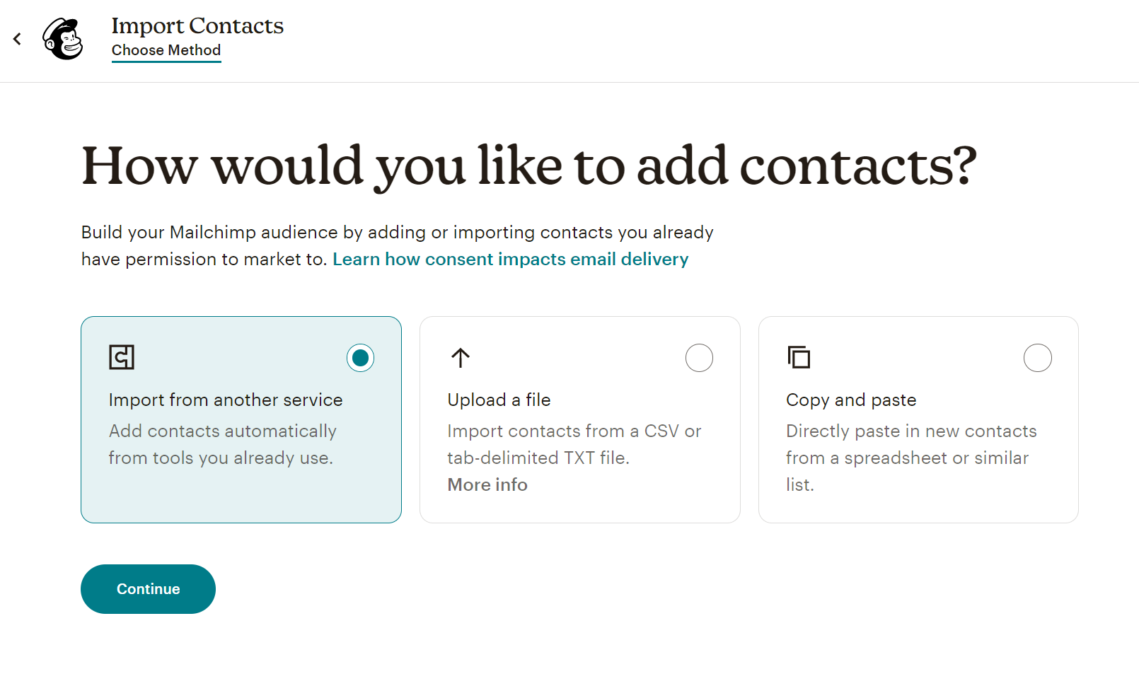 mailchimp contact import methods